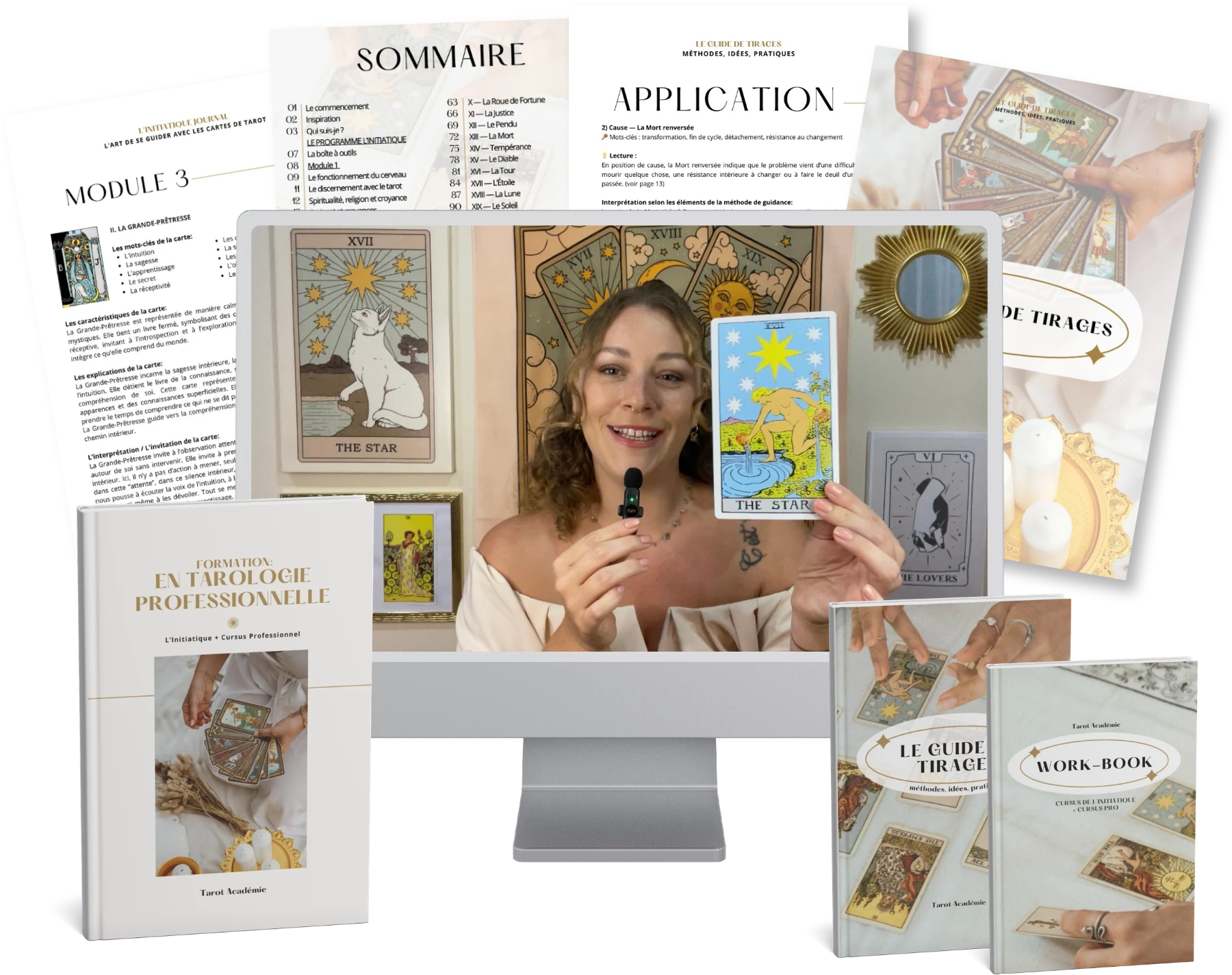 Formation Psycho-Tarot en vidéo : Chiara avec la carte The Star et les supports de cours (guide de tirages, work-book)